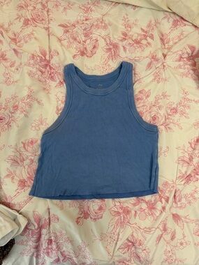 Aerie Blue Ribbed Cropped Tank Top